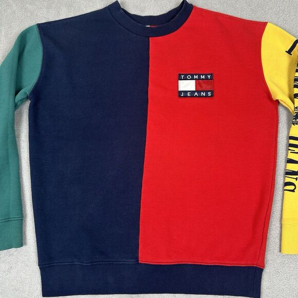 Vintage 90s Tommy Jeans Color Block Crew Neck Pullover Men's Size XS Extra Small - Picture 3 of 11